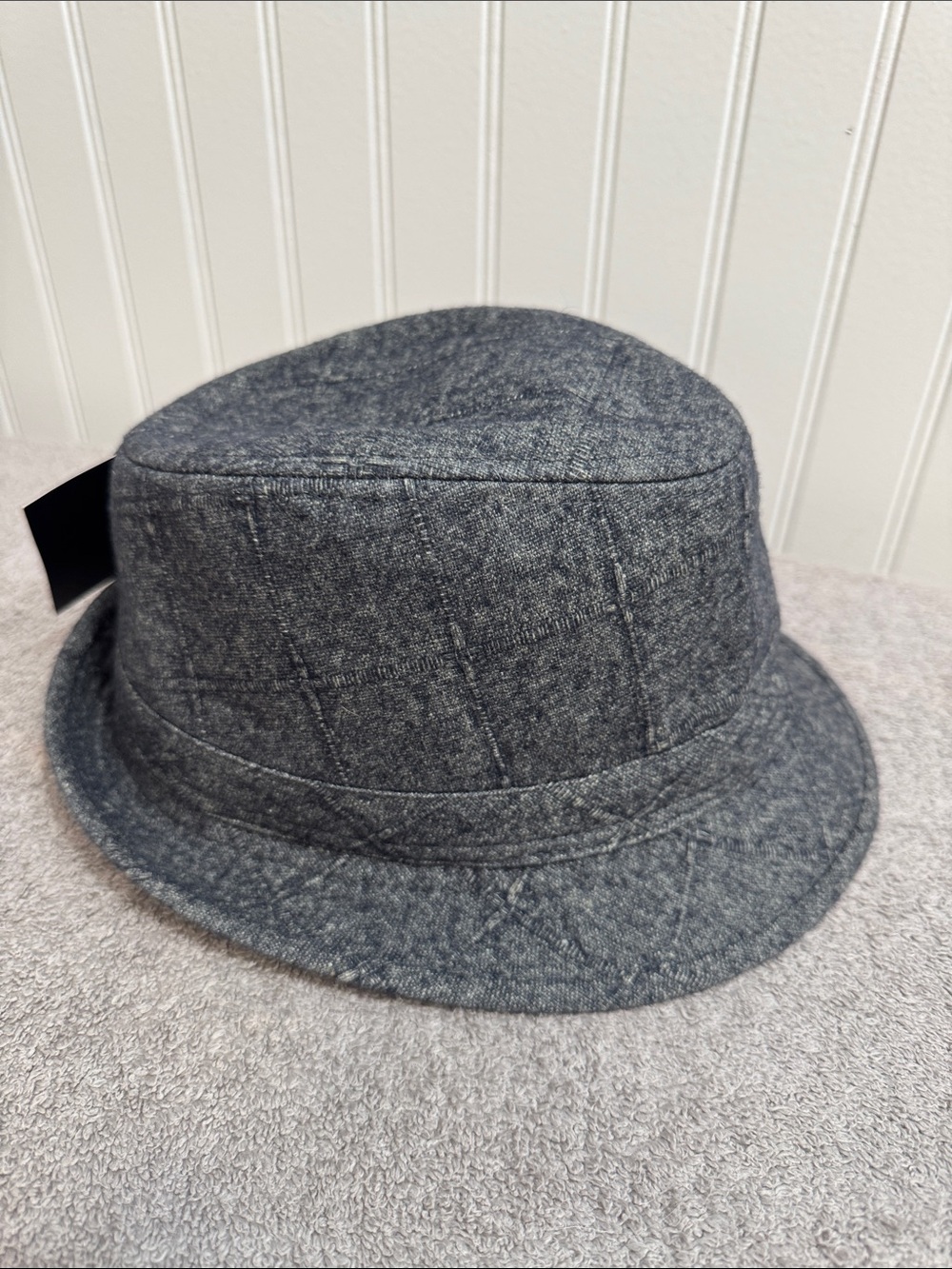D&Y Mens Gray Patterned Plaid Lined Fedora Cap Hat Medium 23.5" Band Wool Blend